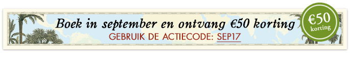 Boek in september en ontvang € 50 korting. Gebruik de actiecode: SEP17